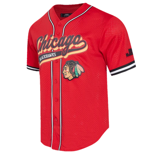 NHL CHICAGO BLACKHAWKS SCRIPT TAIL MEN'S MESH BUTTON DOWN SHIRT