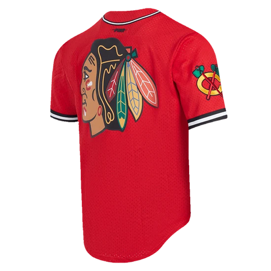 NHL CHICAGO BLACKHAWKS SCRIPT TAIL MEN'S MESH BUTTON DOWN SHIRT