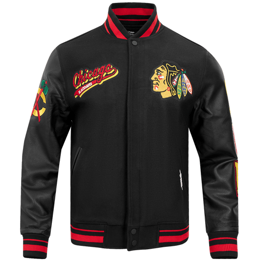 NHL CHICAGO BLACKHAWKS SCRIPT TAIL MEN'S RIB WOOL VARSITY JACKET